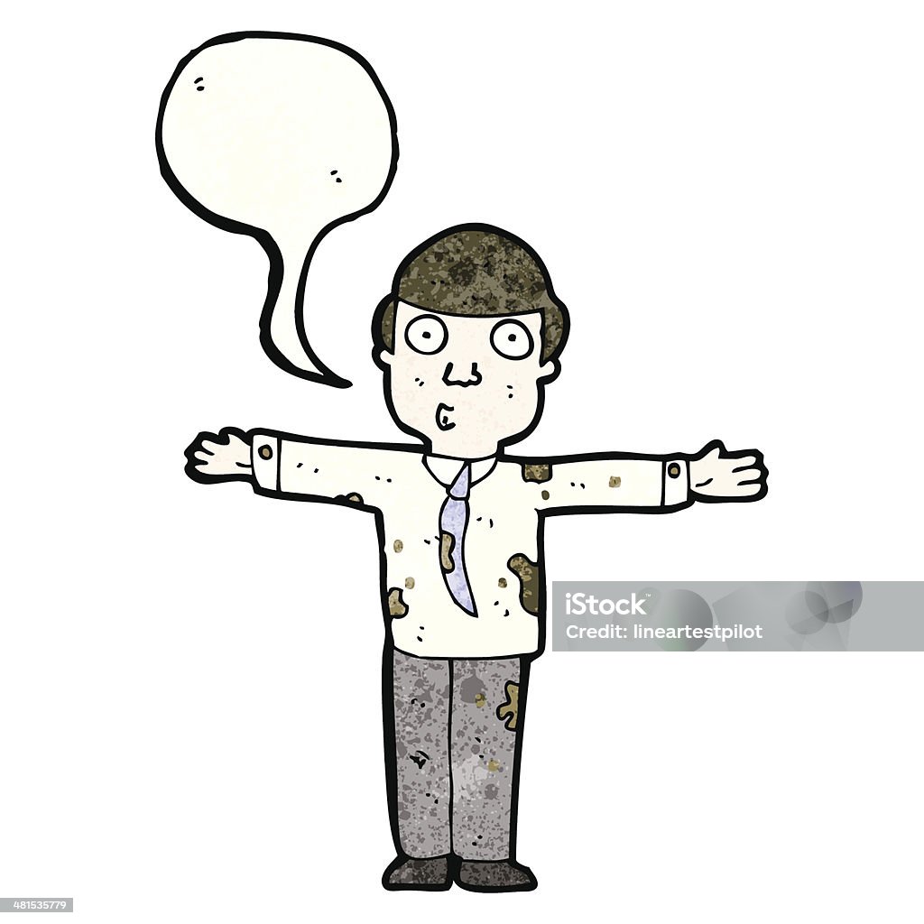 cartoon man in dirty clothes Retro cartoon with texture. Isolated on White. Adult stock vector
