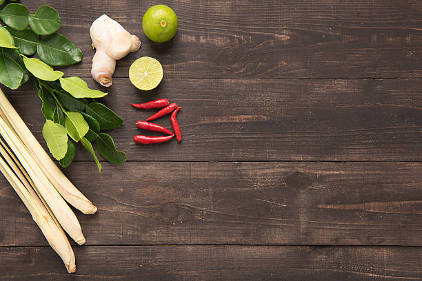 istock Kaffir lime leaves, Ginger, lemon, Red chilli and Green onions 481536260