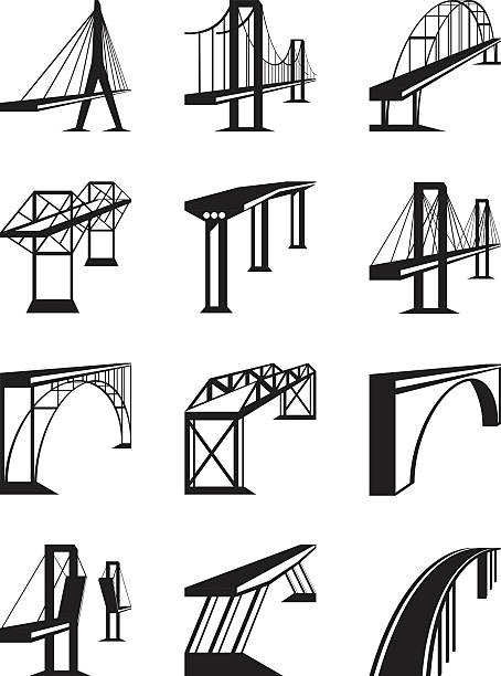 różne rodzaje mostów w perspektywie - cable stayed bridge stock illustrations