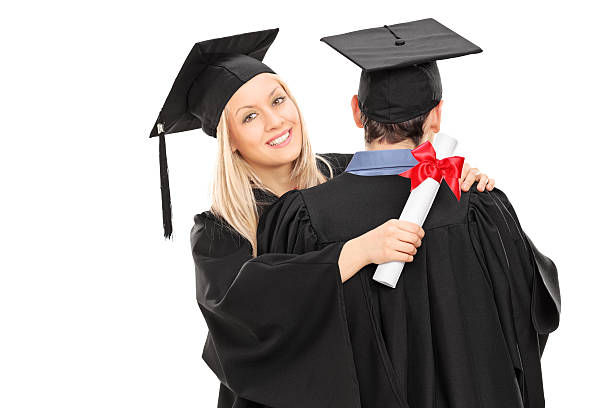 istock Two friends congratulating each others graduation 481537133