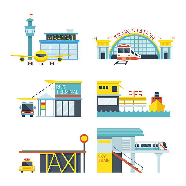 ilustrações, clipart, desenhos animados e ícones de modo de transporte ilustração de ícones objetos - ferry terminal