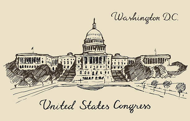 United States Capital Hill Capitol Washington DC United States Capital Hill Capitol dome in Washington DC hand drawn vector illustration sketch engraved style government drawings stock illustrations