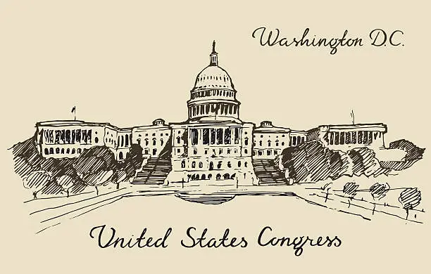 Vector illustration of United States Capital Hill Capitol Washington DC