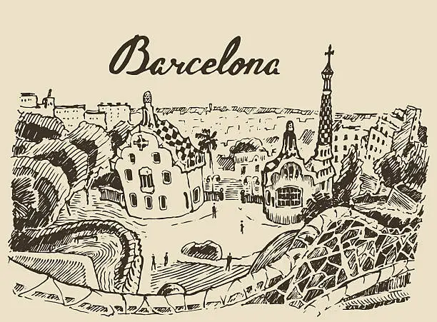 Vector illustration of Barcelona landscape Spain hand drawn sketch vector