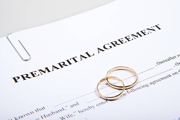 istock Prenuptial Agreement form and two gold wedding rings 481542707