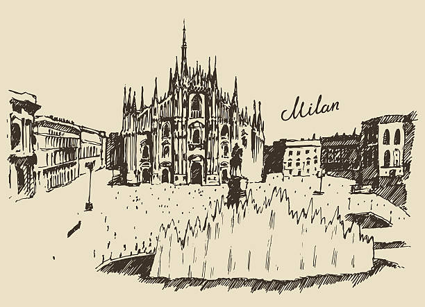illustrazioni stock, clip art, cartoni animati e icone di tendenza di duomo di milano, cattedrale di milano italia disegno a mano - milano