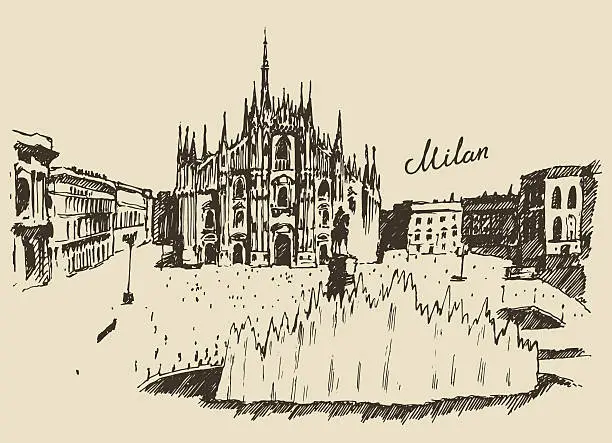 Vector illustration of Milan Cathedral Duomo di Milano Italy hand drawn