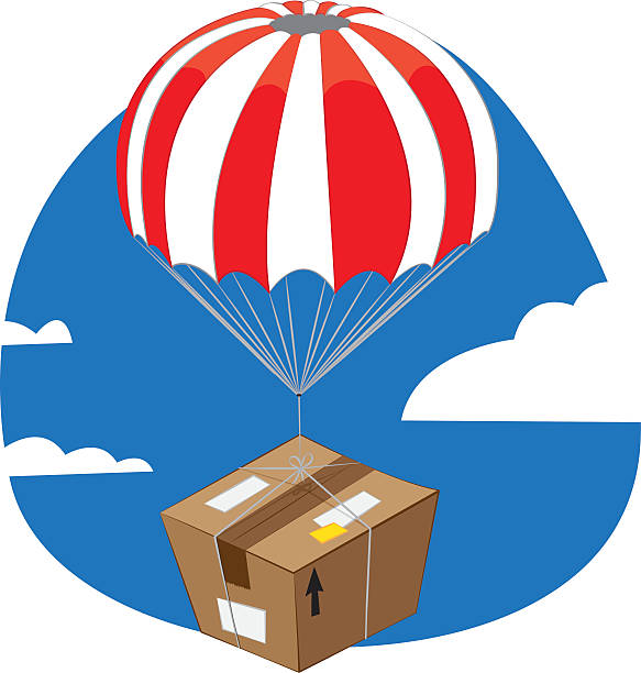 Funny package with parachute landing vector art illustration