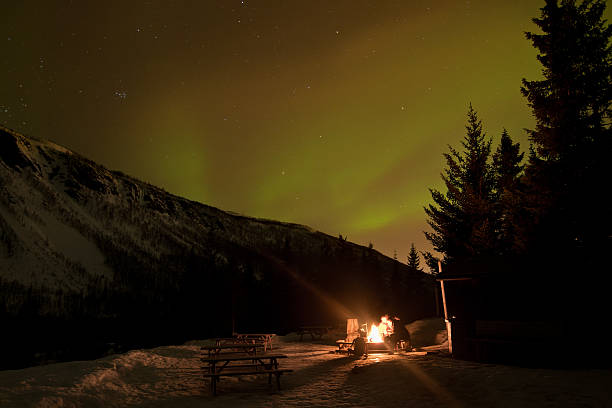 istock People around the campfire and aurora polaris 481545879