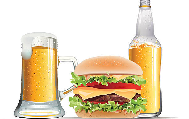 Cheeseburger with beer vector art illustration