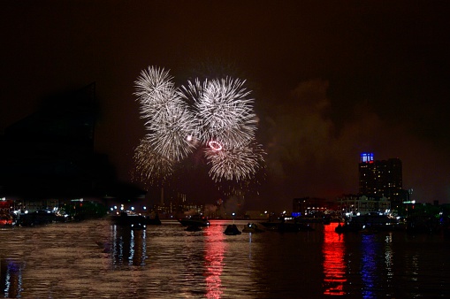 he finale of the Fourth of July fireworks display at the Baltimore Inner Harbor with some nice reflections in the water