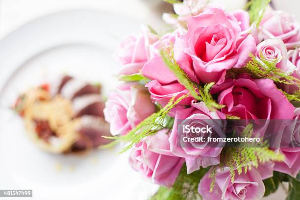Pink Rose Flower On Front Of Beef Medallions Stock Photo - Download Image Now - Asparagus, Beef, Brown