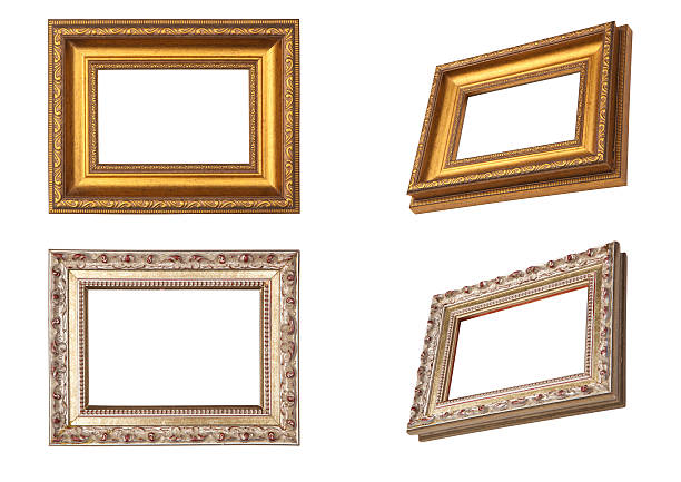 conjunto de marcos antiguos, aislado sobre fondo blanco - gold antique old fashioned retro revival fotografías e imágenes de stock