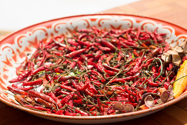 Dried chili on thai style plate.