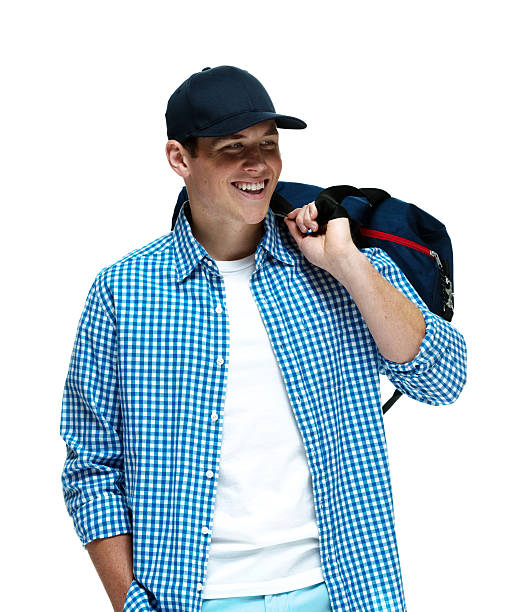 istock Happy young man carrying duffle bag 481554077