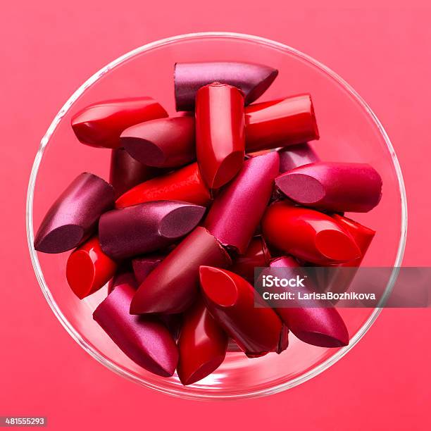 Variation Color Of Lipstick In A Glass Stock Photo - Download Image Now - Lipstick, Stack, Color Swatch