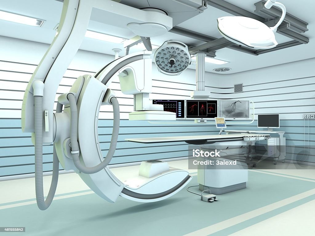 Interventional X-ray System 3D illustration of x-ray machine. X-ray Equipment Stock Photo