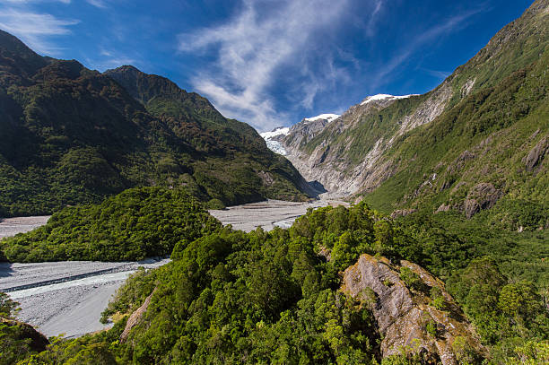 Franz Josef Glacier, New Zealand. The glacier was situated in the valley in the foreground in past times.