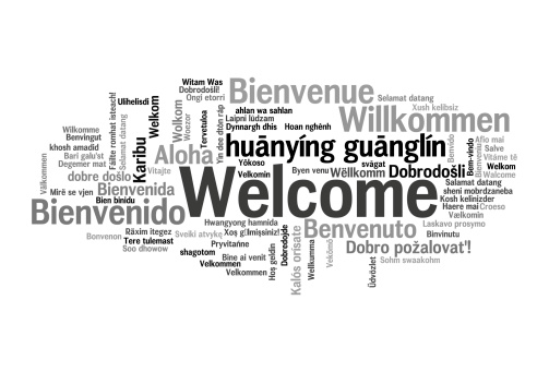 Welcome phrase in 78 different languages. Words cloud conceptWelcome phrase in different languages. Words cloud concept