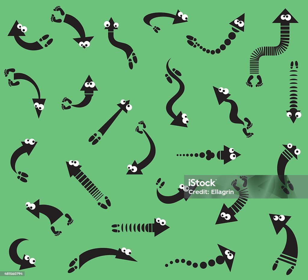 Arrow icons Vector illustration of icons. Curved arrows with funny eyes. Isolated objects. 2015 stock vector