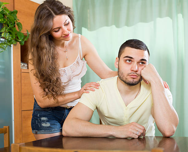 istock Loving woman consoling the depressed man 481560962