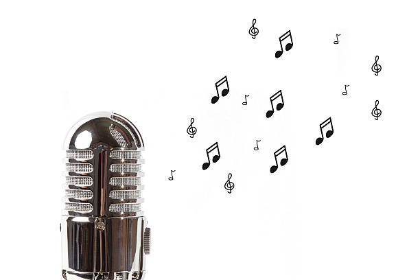 istock Vintage microphone with sheet music 481561131