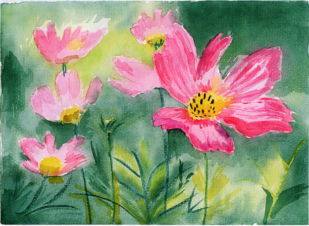 istock watercolor pink flower in the garden 481561133