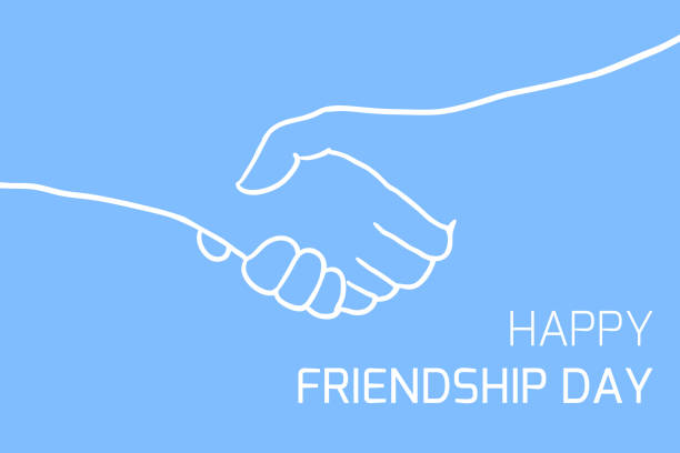 postcard with outline shakes hands - friends stock illustrations