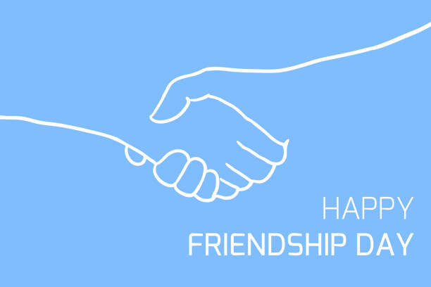 Postcard with outline shakes hands Postcard with outline shakes hands silhouette of a thanksgiving greetings stock illustrations