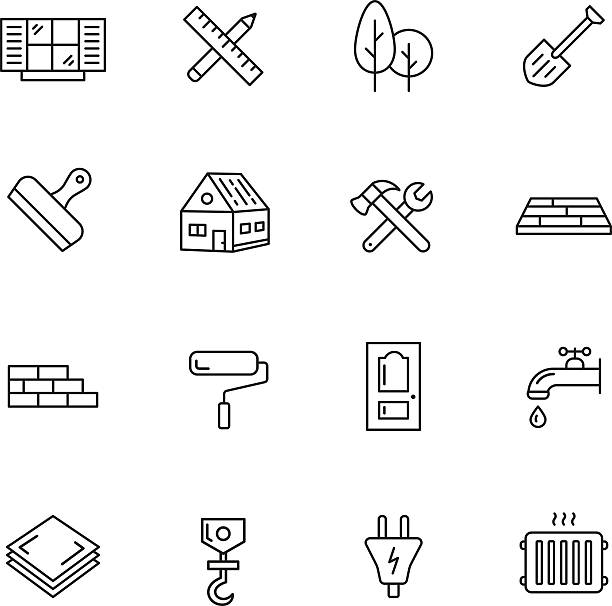 illustrations, cliparts, dessins animés et icônes de construction icons - plaster plasterboard trowel construction worker