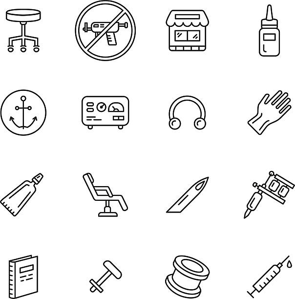 Tattoo and Piercing Icons Tattoo, piercing and body mod thin line icons tattoo icons stock illustrations