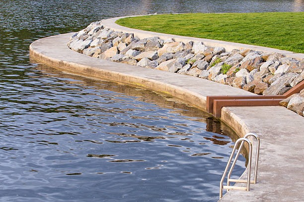 istock Silver Pool ladder near Lake 481563510