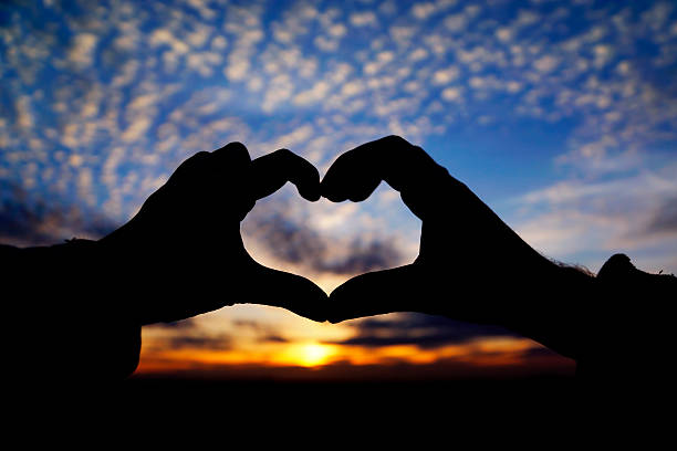 istock Hand forming a heart shape with sunset silhouette 481563808