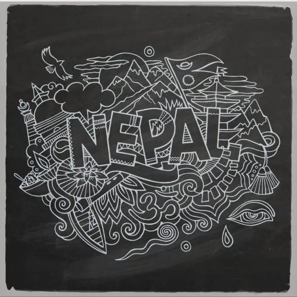 Vector illustration of Nepal country hand lettering and doodles elements