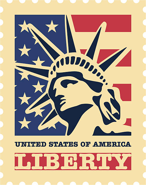 illustrazioni stock, clip art, cartoni animati e icone di tendenza di stati uniti francobollo postale. - american culture liberty usa statue