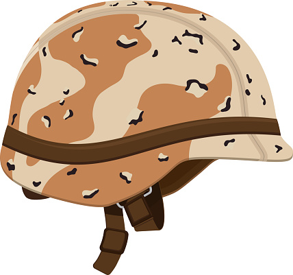 Brown and Tan Camouflage Military Helmet. Used as protection by United States Military personel. United States Armed Forces clothing used during the Gulf War and other conflicts in the Middle East. Vector Illustration. 