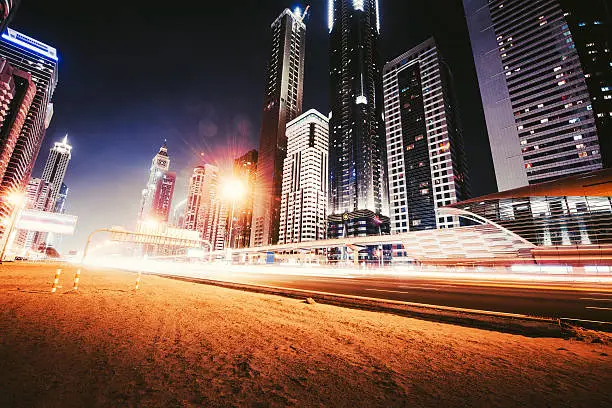 Sheihk zayed road nightshot with skyline