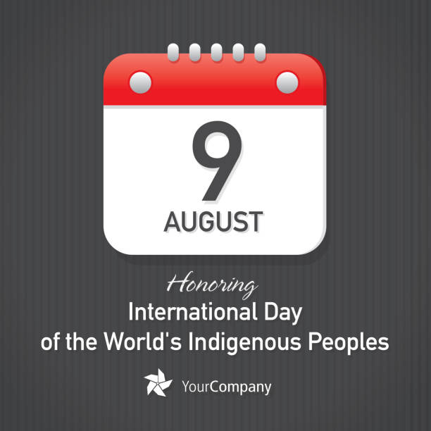 International Day of Indigenous Peoples Day Calendar design layout template International Day of Indigenous Peoples Day Calendar design layout template. Red and white calendar pad simple icon design on gray background. Includes text design and area for logo. August commerative occasion or date. Calendar event. Celebration, date,  summer. Square composition design layout flyer, easy customization. Save the date, calendar pad. Vector illustration. indigenous peoples day stock illustrations