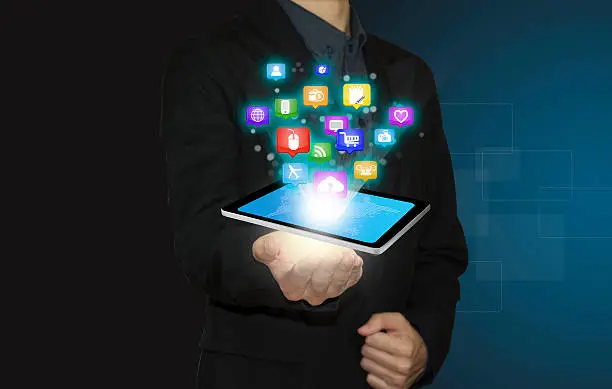 Photo of Business man concept social media icon.