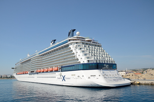 Rhodes, Greece –June 3, 2015. Celebrity Reflection cruise ship of Celebrity Cruises line in the port of Rhodes on June 3, 2015.