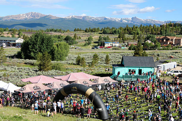 Start line of the Leadville Silver Rush 50 Leadville, Colorado, USA - July 11, 2015: Start line of the Leadville Silver Rush 50 leadville stock pictures, royalty-free photos & images