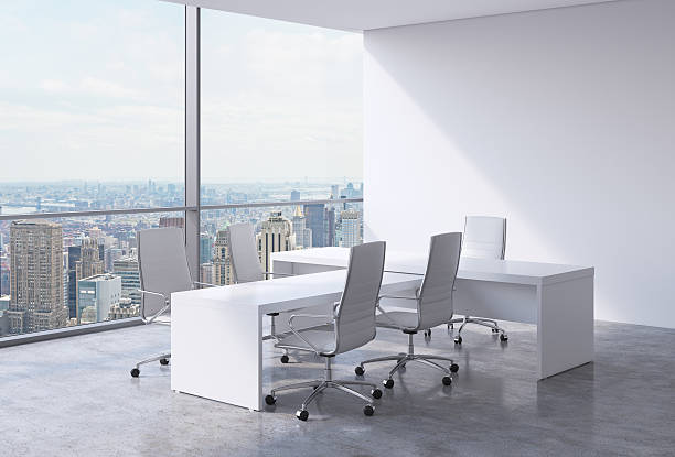 istock office interior with huge windows and New York panoramic view 481572366