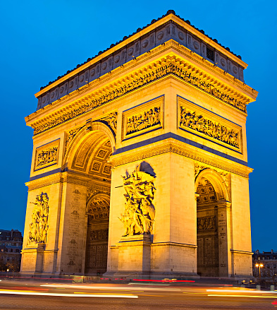 The Triumphal Arch  on Place Charles de Gaulle in Paris, France.