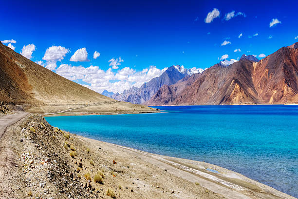 Mountains,Pangong tso (Lake),Leh,Ladakh,Jammu and Kashmir,India stock photo