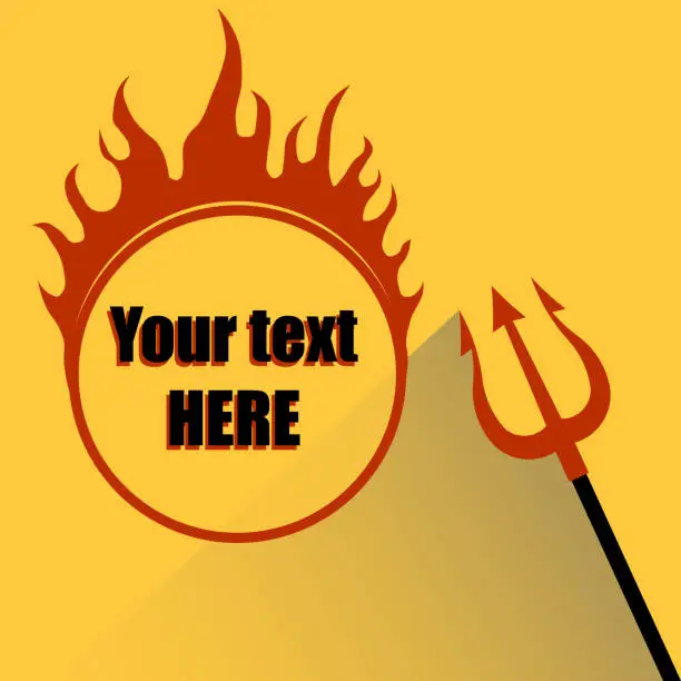 Vector illustration of Trident with a hell fire on a yellow background