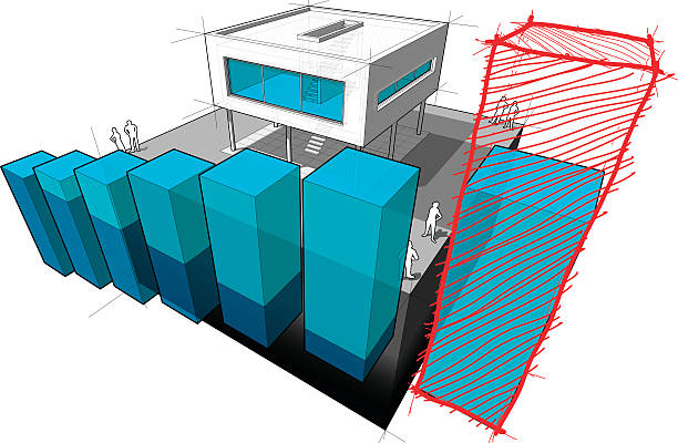 ilustrações de stock, clip art, desenhos animados e ícones de moderna casa de diagrama de negócios desenhados à mão desenho na última barra - functionalistic architecture flat roof built structure house