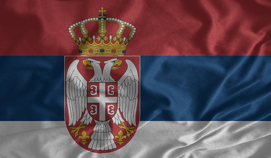 Serbia flag pattern on the fabric texture ,vintage style