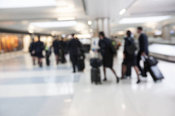 istock Flight crew in navy uniform walking through the airport 481575310
