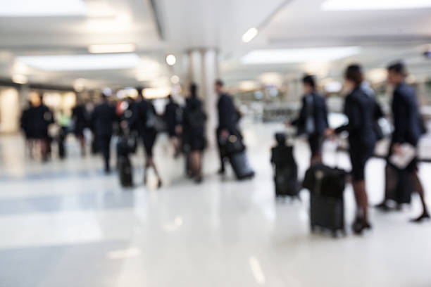 istock Flight crew in navy uniform walking through the airport 481575346