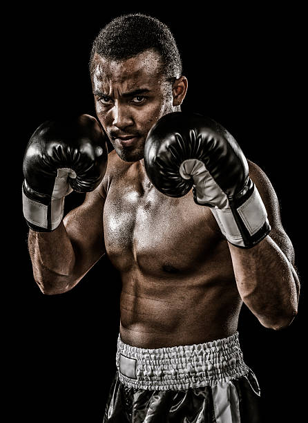 黒人のボクサー - fighting stance 写真 ストックフォトと画像